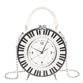 Sac à main rond horloge avec touches de piano créatives et chaîne en argent - Blanc