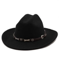 Close-up of black felt cowboy hat with leather band and silver star rivets detailing - M (56-58cm) / Black