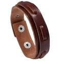 Vintage multilayer brown woven leather bracelet for men with adjustable metal snap buttons - Brown