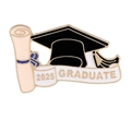 Spilla per diploma 2025 con tocco nero e pergamena beige su sfondo bianco per la laurea - C3021-2025 GRADUATE Nastro Blu Rotolo
