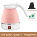 Portable 600ml folding electric kettle in pink and white with storage bag and descaler - Button-style 3-piece Set (pink) / European Standard Plug (in Stock) 220v