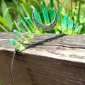 Detail of handmade silver crown headband with green crystals and crescent moon decor - Yellow-Green Crystal with Silver Wire & Moon