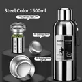 Vacuum insulated 1500ml 316 stainless steel flask in silver finish for outdoor travel - 1500ml / Long Tea Filter + Carrying Rope / Steel Color