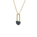 Golden heart lock pendant necklace with blue crystals on a classic box chain - Golden Box Chain / Light Green