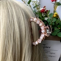 Rose gold hair claw clip featuring white pearls and natural amethyst stones on long hair - White Crystal + Deep Sea Pearl Rose Gold Hair Claw