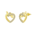 Elegant gold S925 sterling silver heart stud earrings with sparkling cubic zirconia - Inlaid Heart Gold Style (APE121-14K) / Gold