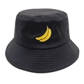 Close-up of yellow banana embroidery on a high-quality black cotton canvas bucket hat - M(56-58cm) / Black