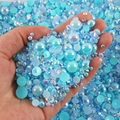 Blue mixed size flatback pearls and AB crystal rhinestones for nail art and DIY decoration - 30 g / Light Blue Series-13