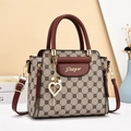 Elegant brown geometric monogram handbag with top handle and gold hardware accessories - Khaki & Wine Red