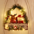 Guirnalda de Navidad con peluche reno Papá Noel y luces LED para decorar la puerta - Corona de Muñeca Doble - Con Luz