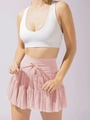 Rosa mehrlagiger Faltenrock mit Kordelzug kombiniert mit weißem Sport-BH-Oberteil - S / Dunkelrosa