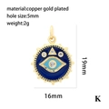 Detailed view of evil eye heart pendant in gold-plated copper with size specifications - Navy Blue Enamel Round Eye (P00215-k)