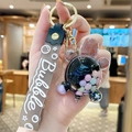Creative glow tortoise liquid oil keychain with grey Bubble wrist strap and gold ring - Turtle Color Bead - Black
