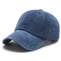 Navy blue washed cotton ponytail baseball cap with classic six-panel structure and vent holes - Adjustable / Navy Blue