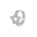 Elegant star-shaped silver earring with micro-paved cubic zirconia and secure buckle clasp - Pentagram / Silver