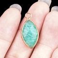Marquise shaped green amethyst stone pendant with rose gold plated copper frame - Amazonite