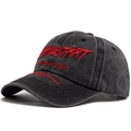 Casquette de baseball en coton noir délavé avec broderie 3D Bravestar rouge vintage - Réglable / Noir