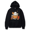 Schwarzer Halloween Hoodie für Damen und Herren mit süßen Kürbis- und Geist-Illustrationen - S / Schwarz