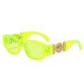 Retro small frame neon yellow green transparent sunglasses with gold metal details - Transparent Green Frame Green Lens