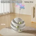 Jeu de piste à trois niveaux pour chat avec balles et plumeau ressort en gris galaxie - Plateau tournant avec baguette teaser / Gris Galaxie