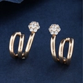 Rose gold triple spiral stud earrings with white crystal flower on blue velvet - Triple Spiral Flower (No. 131) / Rose Gold