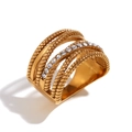 Mehrlagiger Kreuz Gedrehter Hohler Strass Ring-Gold-US 8