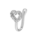 Silver non-piercing flower copper nose clip with sparkling cubic zirconia stones - Inlaid Heart Style (G-236) / Silver