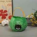 Green velvet Halloween candy bag with black cat embroidery and orange handle - Medium Green Cat