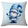 Blue Christmas gnome pillow cover with winter snowflake pattern on a white base - Gnome with Flower Hat