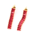 Long gold tassel earrings featuring rectangular red zircons and sparkling bow accents - Rose Red