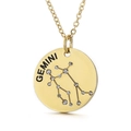 Golden Gemini zodiac necklace with sparkling crystal star sign on round pendant - Gemini (KN118007-GC)
