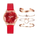 Orologio al quarzo da donna con cinturino rosso e set di quattro bracciali oro rosa - Rosso + Bracciale