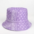 Close-up detail of paisley pattern fabric and stitching on a purple sun bucket hat - M (56-58cm) / Paisley Purple