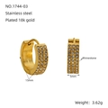 Boucles d'oreilles créoles dorées à l'or 18 carats en acier avec trois rangées de strass - Style Créoles Rondes Larges 15mm (ZE1744G-03)