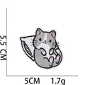 Detail showing cartoon grey cat embroidery patch with dimensions 5.5cm by 5cm - 14# Grey Cat on Pillow