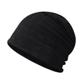 Minimalist black knit beanie hat with embossed letters on high-quality fabric - Adjustable / Black (Dual-use Hat & Neck Warmer)