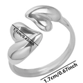 Detail showing dimensions of silver heart ring with 1.1cm element width and 1.7cm span - Adjustable / Silver