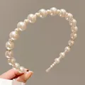 Elegant white pearl headband for girls with varying bead sizes for a layered look - Style 15 Large and Small Pearl