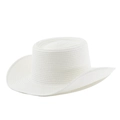 Close-up of a white flat-top straw hat with elegant curved brim and fine weaving detail - M (56-58cm) / Pure White