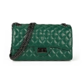 Borsa a tracolla verde scuro trapuntata a rombi con catena e chiusura a scatto metallica - Piccolo / Stile Catena in Acciaio al Tungsteno / Verde