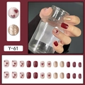 Y-61 dark red and gold glitter press-on nails with heart design for a stylish manicure - Y-61 Red Gold Glitter Heart