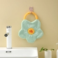 Thick light green flower-shaped coral fleece hand towel with red Fu character embroidery - Light Green - Blessing Embroidery
