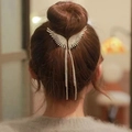 Silver wing hair clip with long tassel chains and rhinestones on back bun - F0407 Gold Wing