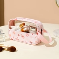 Pink floral PU makeup bag with transparent PVC window and butterfly patterns - Small / Pink Butterfly & Flower