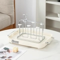 Cream rectangular tea tray and silver drying rack with decorative bunny handle - House Milk White Tray + 6 Cup Rack