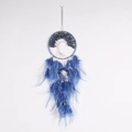 Blue double-circle dream catcher with Tree of Life wire design and natural blue feathers - 9443 Double Ring Tree of Life