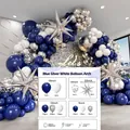 Blue silver and white balloon arch kit with assorted latex and foil star balloons - Night Blue