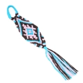 Ethnic bohemian woven tassel keychain with brown, blue, and pink geometric diamond patterns - Brown/Blue/Pink