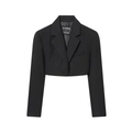 Women's black cropped blazer and trousers set with notch lapel on white background - XS / Blazer Only - Black / Black
