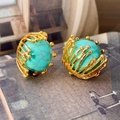 2505007 Turquoise Pattern Flower Stamen Earrings (s925 Silver Needle)